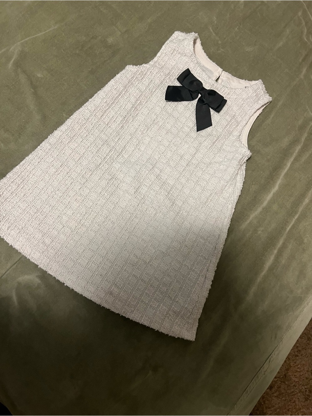 H&M kids Cream Textured A-Line Dress with Black Bow